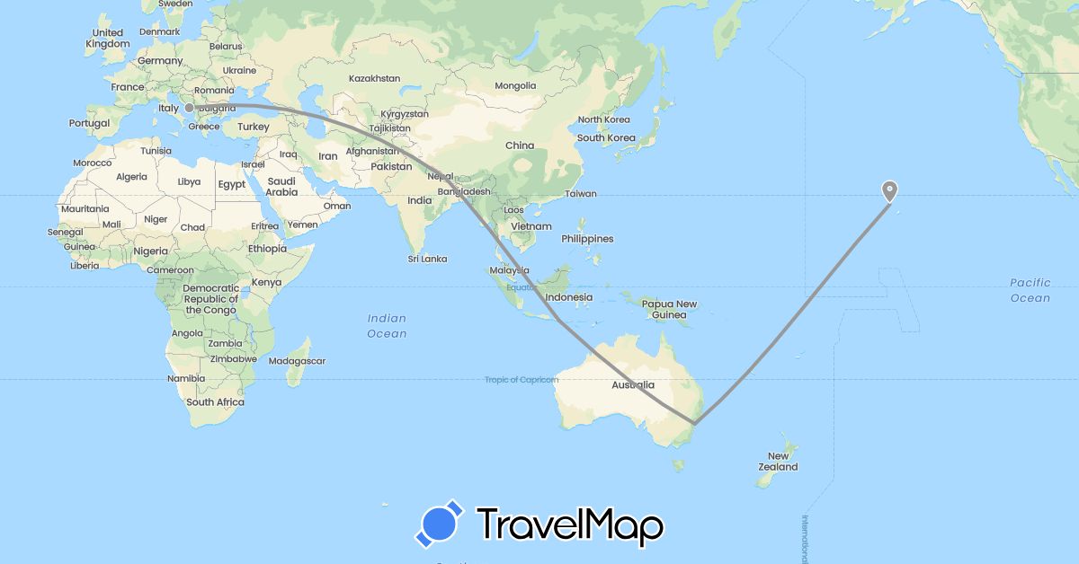 TravelMap itinerary: driving, plane in Australia, Croatia, Indonesia, Nepal, United States (Asia, Europe, North America, Oceania)